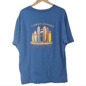 Tommy Bahama Surfboard Graphic Cotton Tee Blue Sz XXL Board Officials Beach Life